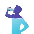 Vector illustration of aqua balance in human body. Silhouette of man is drinking water isolated on white background Royalty Free Stock Photo